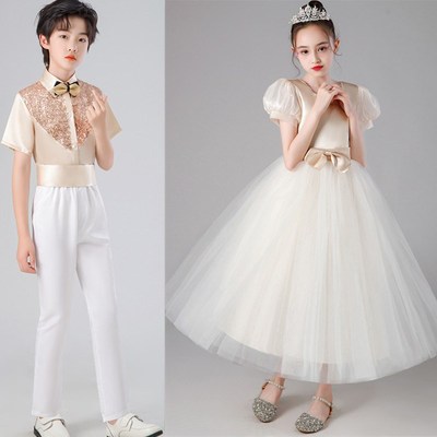 中小学生诗歌朗诵大合唱表演服女孩长裙礼服初中生歌咏比赛演出服