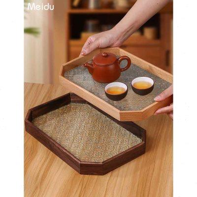 托盘餐盘长方形家用木质点心盘杯子托盘新款玻璃放茶水盘商用餐盘