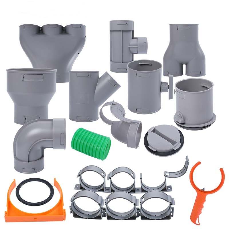 热销新风系统PE管配件直接90度弯头75 110软PE管分风箱斜三通风阀