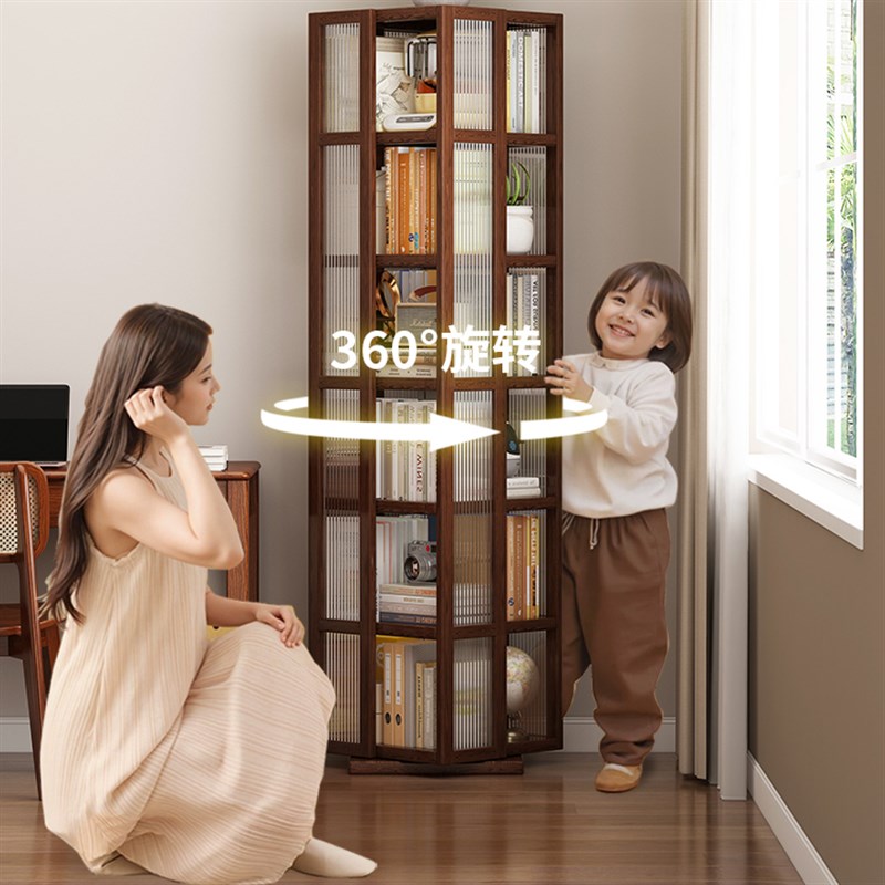热销旋转书架家用落地置物架非实木儿童绘本收纳柜多层省空间360