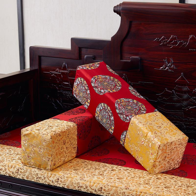 中式红木沙发扶手枕实木罗汉贵妃床绸缎靠垫长方形靠枕背海绵定制