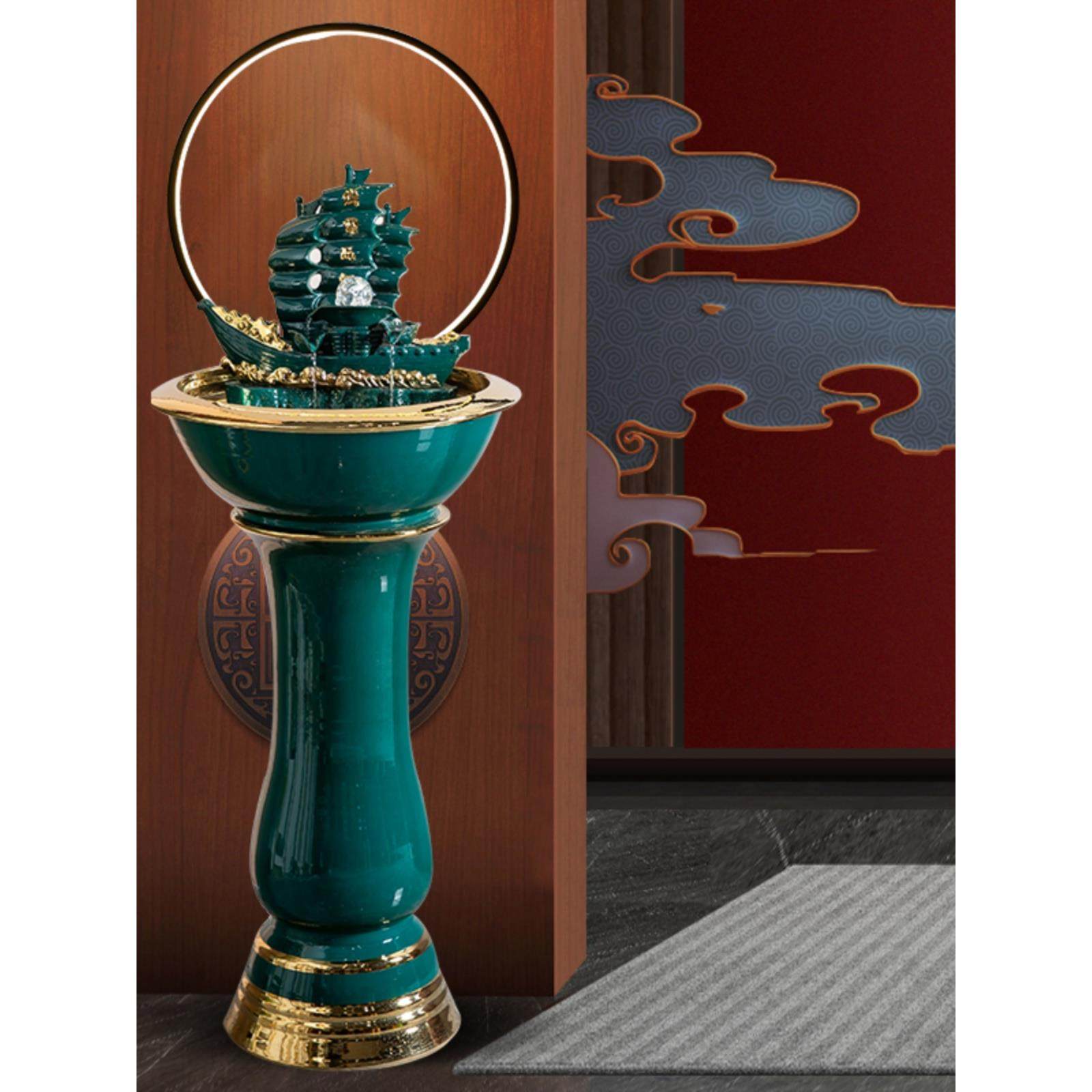 陶瓷喷泉循环流水雾化加湿器水景招财风水轮欧式客厅玄关落地摆件