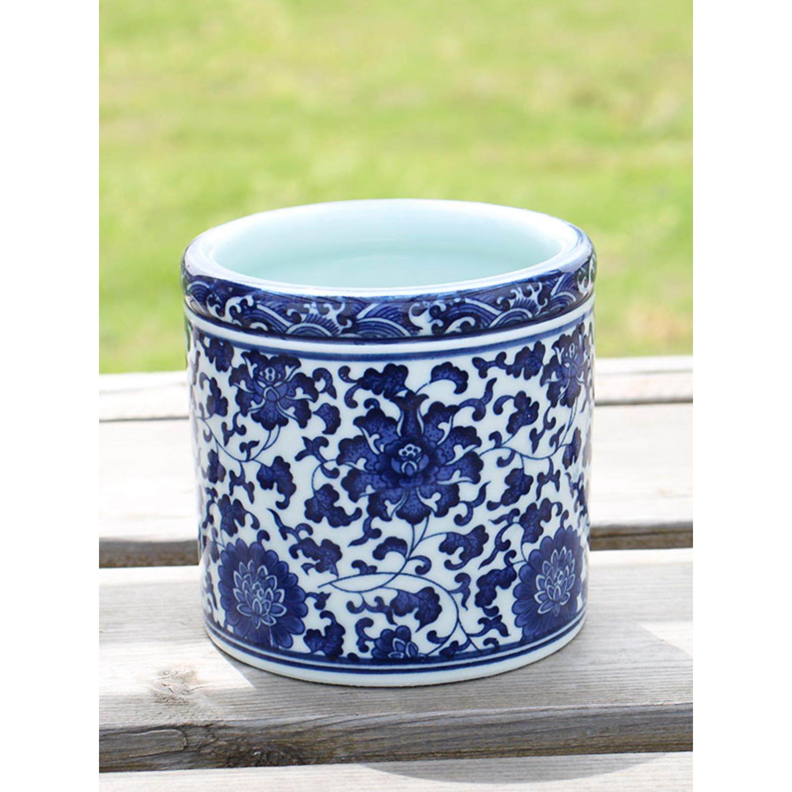 景德镇陶瓷器仿古青花瓷笔筒花瓶花插 储物罐 办公室书房装饰品