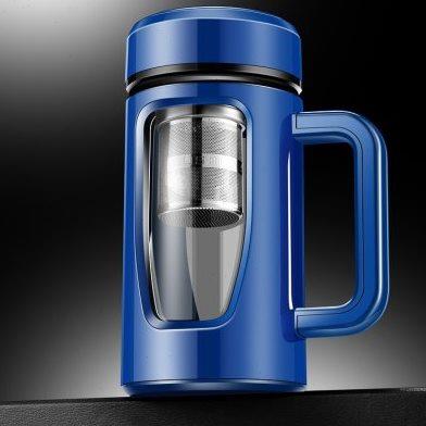 双层玻璃杯带把手家用喝水杯办公室大容量泡茶杯带盖男女过滤杯子