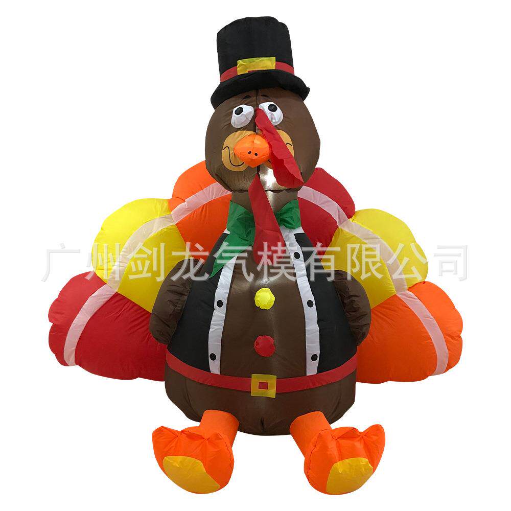 感恩节火鸡卡通造型充气气模带LED灯 节日氛围户外装饰品摆件厂家