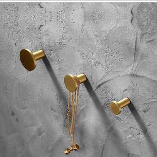 打孔挂衣钩衣柜拉手玄关单个衣帽挂钩铜拉丝金色圆形单孔卫生间单