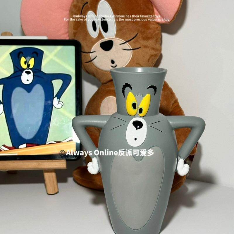网红卡通汤姆猫花瓶杰瑞鼠创意插花笔筒桌面猫和老鼠装饰小众摆件
