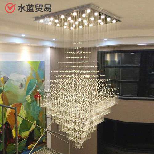 复式客厅灯loft现代简约轻奢水晶吊灯挑高跃层别墅楼梯灯长吊灯