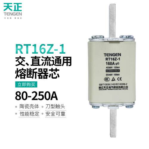 TENGEN天正 RT16Z-1直流熔断器体160A光伏熔芯200A陶瓷保险丝250A