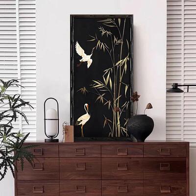 鼎川中古风客厅玄关装饰画节节高升竹子仙鹤挂画复古书房壁画A330