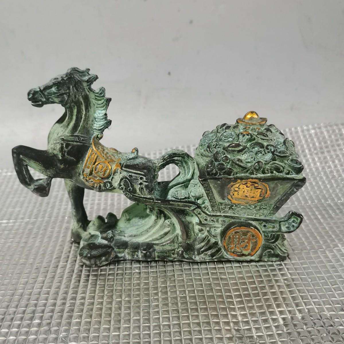 仿古马拉金箱子铜摆件盆古玩收藏满钵满生肖马家居工艺品