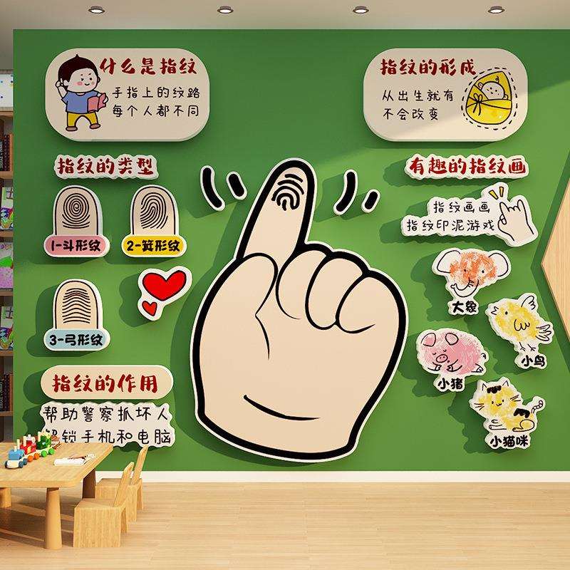 幼儿园环创材料有趣的指纹画主题半成品墙面装饰可爱小手走廊文化