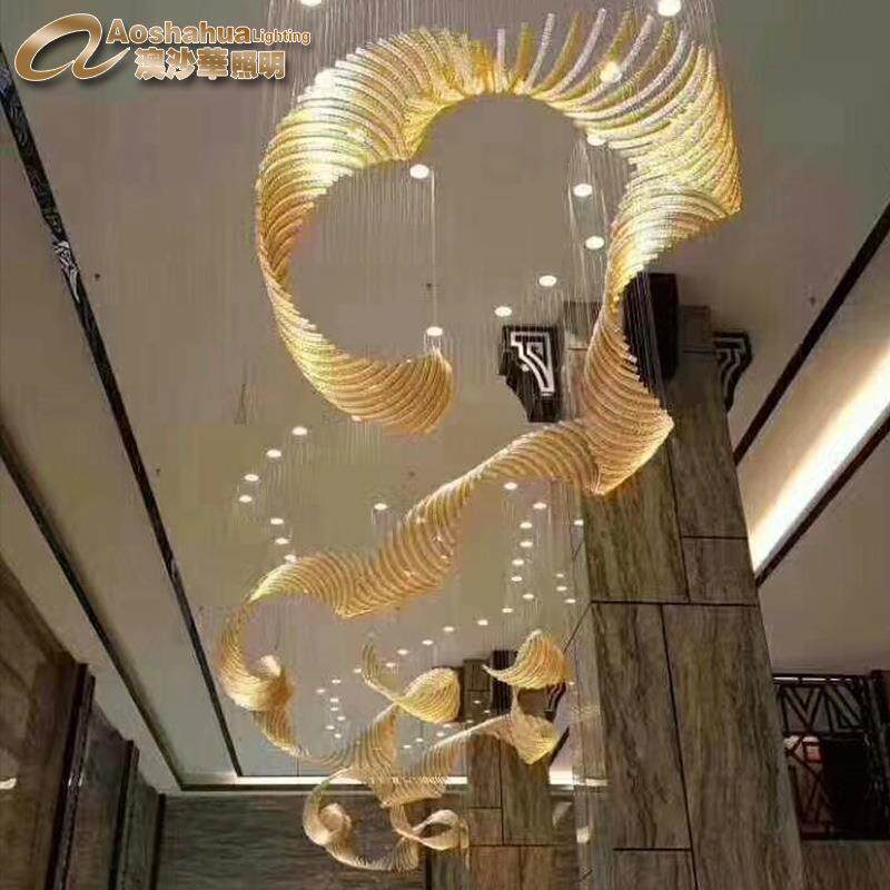 简约飘带酒店 灯具廊道透明玻璃led吊灯 酒店工程灯 玻璃吊线灯