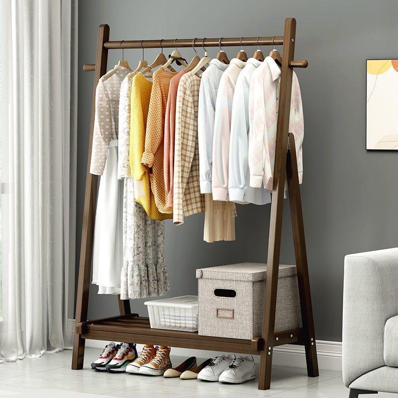 衣帽架落地卧室家用实木挂衣架简易晾衣服架子床尾晚上放衣服神器