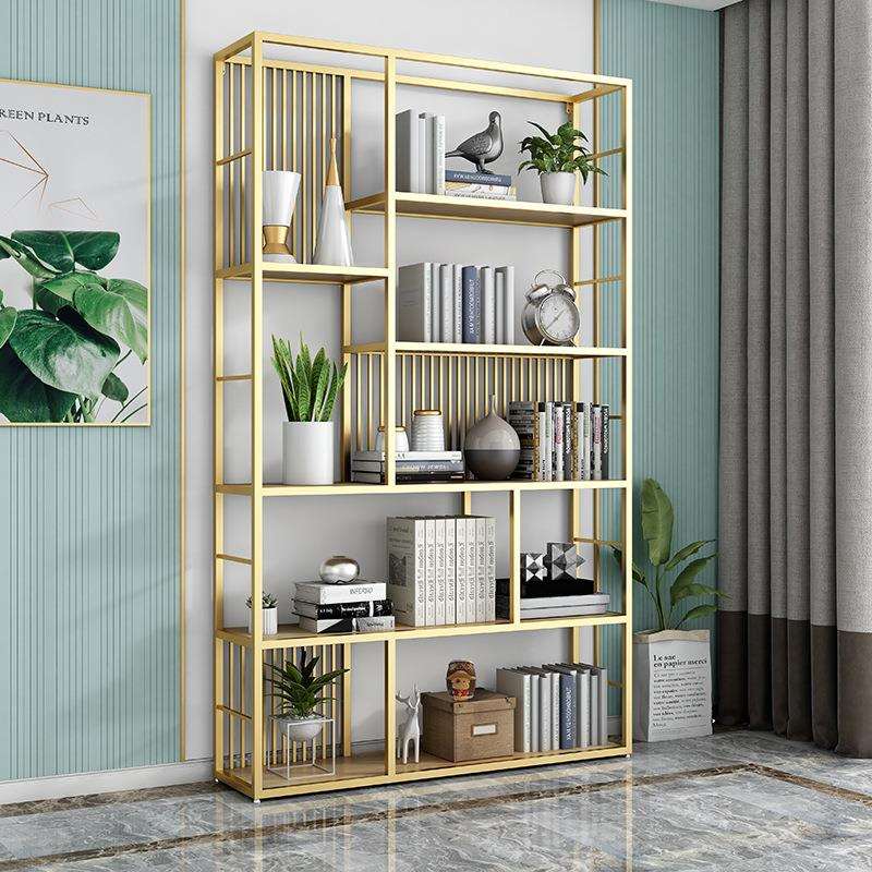 轻奢铁艺书架现代落地书房置物架北欧客厅简约玄关多层金属收纳柜