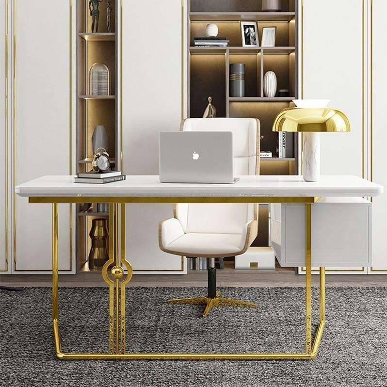 轻奢书桌钛金办公写字桌医美咨询洽谈桌家用烤漆主播直播办公桌椅