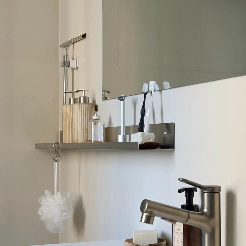 设计师创意不锈钢一字隔板洗漱台墙上置物架客厅墙面装饰架展示架