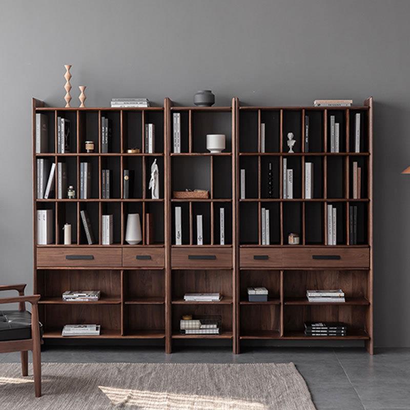 黑胡桃木全实木书柜储物书架置物架落地客厅简约现代轻奢型收纳架
