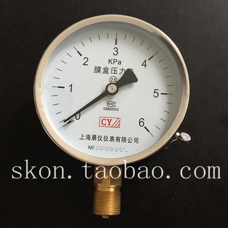 YE100膜合压力表0-6KPA螺纹20MM*1.5天然气管道检测压力表*