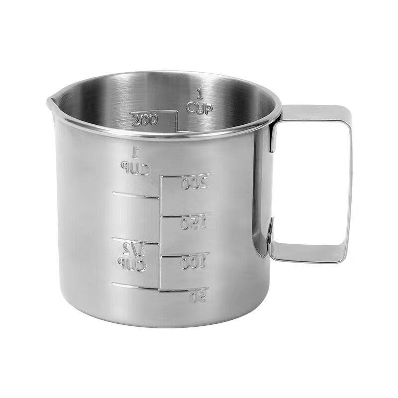 三能烘培304不锈钢量杯200ml牛奶杯刻度杯1点点奶茶店用具小钢杯