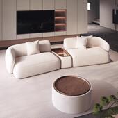 弧形沙发直排网红轻奢异形设计师款 美容院休息区接待沙发茶几组合