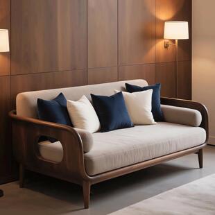 新中式实木沙发组合客厅办公室沙发黑胡桃木直排舒适布艺软装沙发