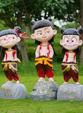 门厅卡通动漫人物哪吒玻璃钢雕塑商场电影院之魔童闹海工艺大摆件