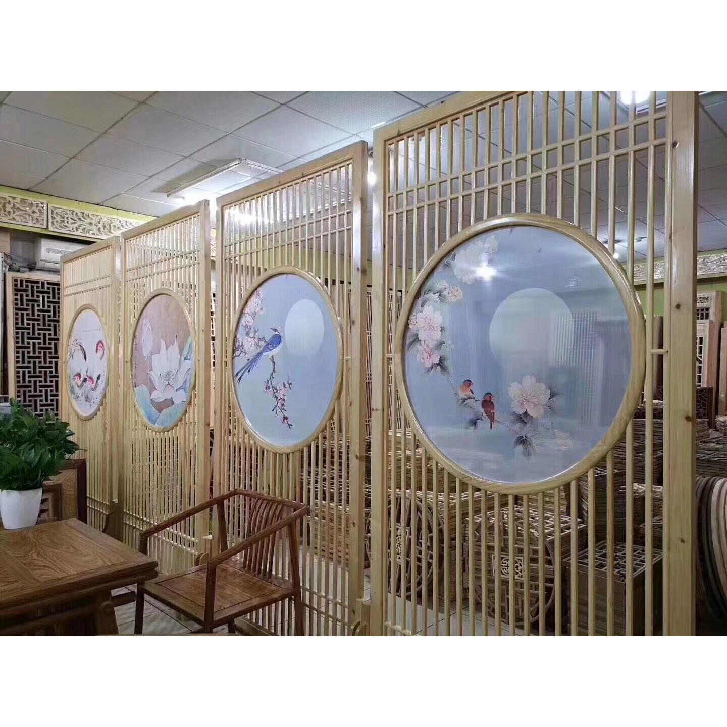 东阳木雕中式隔断屏风实木花格镂空电视背景墙木格栅玄关装饰定制