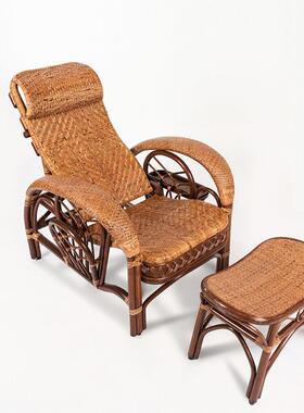 真正的藤躺椅折叠式午餐休息七折椅可调靠背宽度藤躺椅阳台老人椅