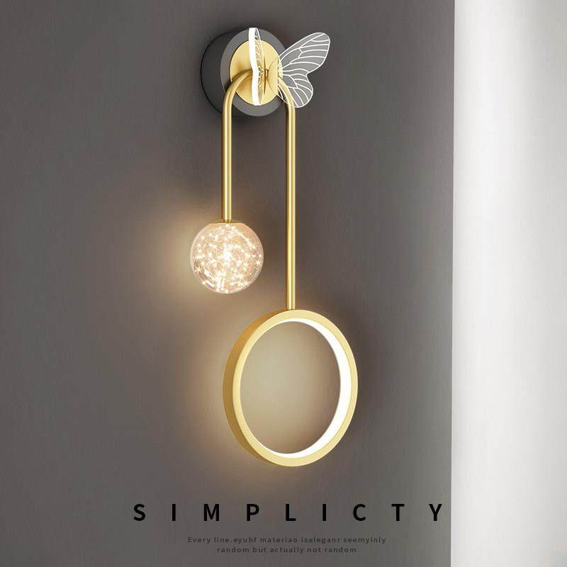 床头灯卧室壁灯网红蝴蝶儿童房间轻奢风北欧走廊过道客厅背景墙灯