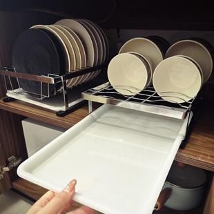 橱柜内抽拉碗架碗碟收纳架沥水碗盘架碗筷餐具厨房不锈钢沥水架