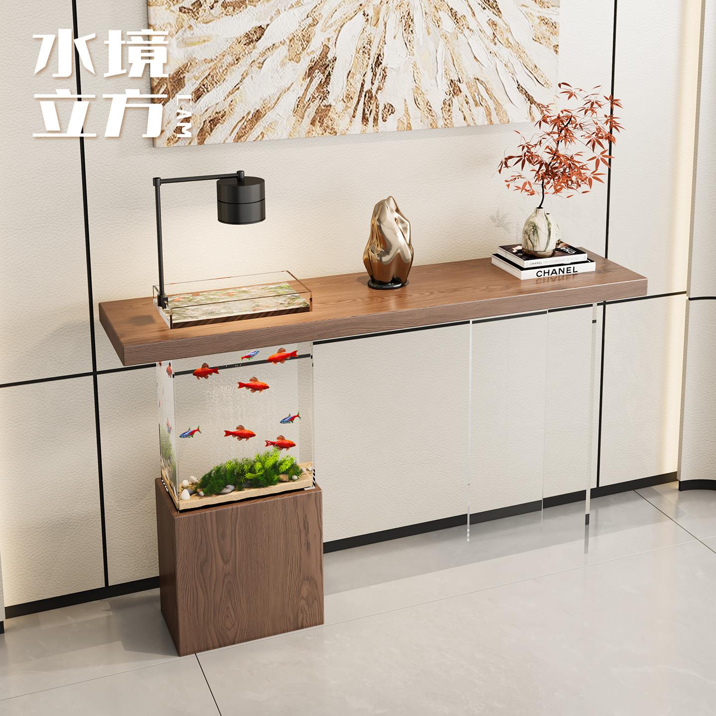 现代风玄关台设计师高级感入户玄关桌鱼缸造景新型条案实木玄关柜