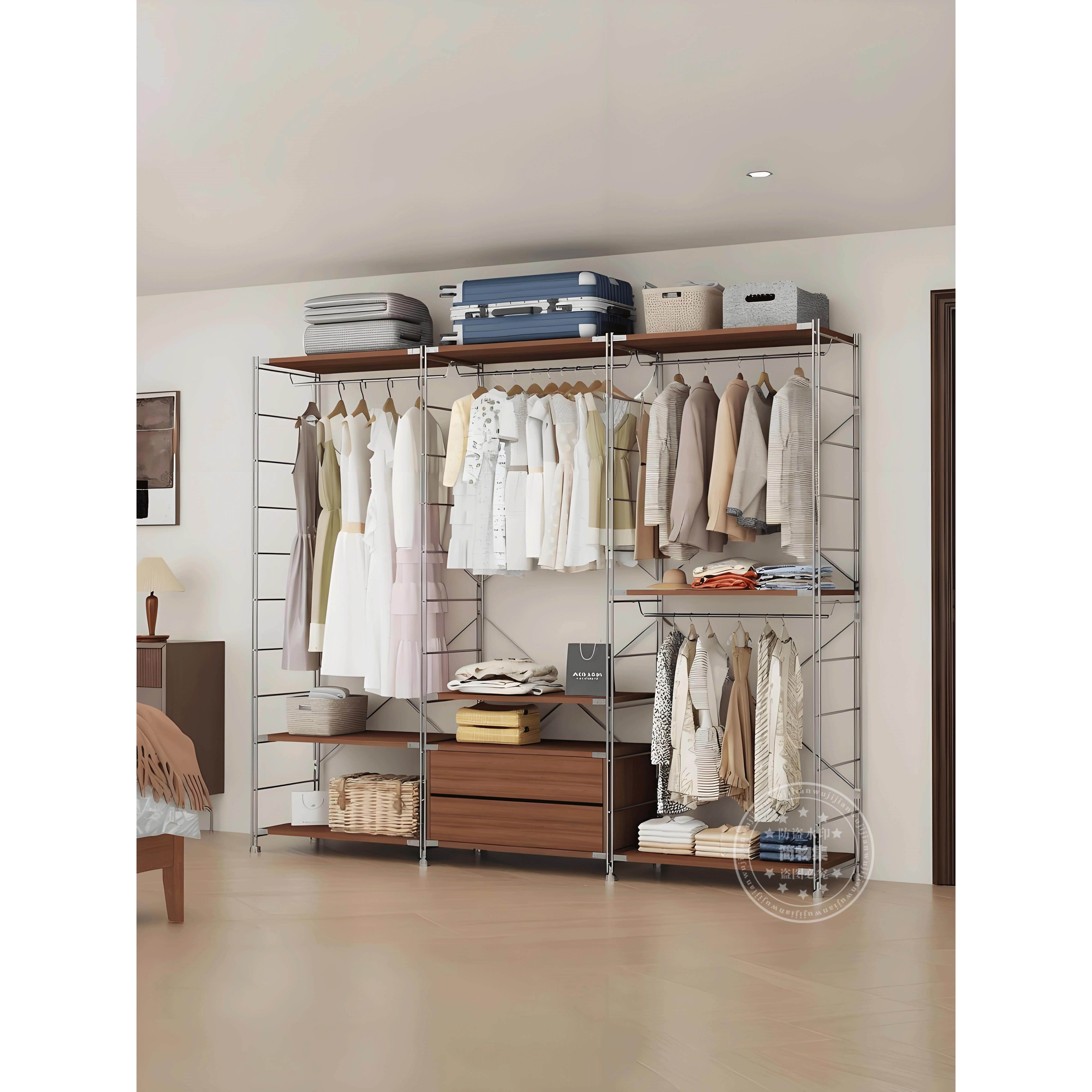 日式衣柜家用卧室落地衣帽架开放式衣帽间多功能置物架子简易衣橱