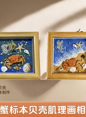 螃蟹贝壳标本相框画 肌理画 3d立体海景文创旅游礼品纪念品伴手礼