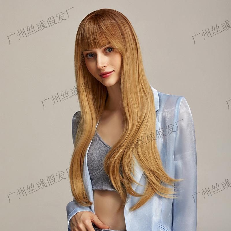 直销新款假发头套女齐刘海自然卷发哑光高温丝假发头套wigs