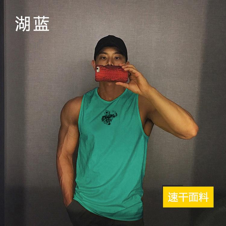 直销新款夏季新款 透气速干男士健身印花小肌肉金刚背心跑步蓝球