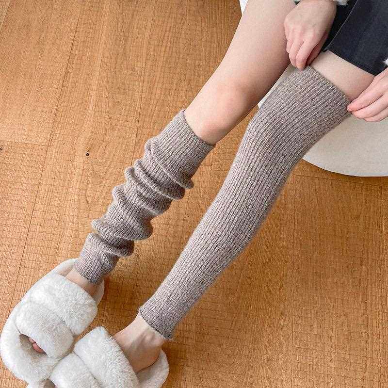 新款直销新款中长袜套过膝护腿套加厚保暖靴套日系杂色堆堆袜套女