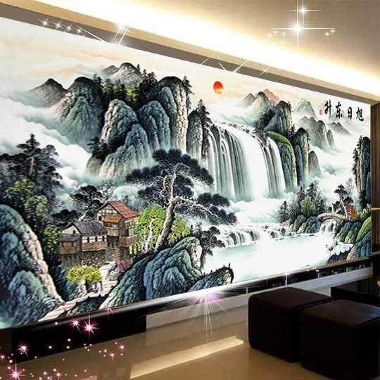 新款直销2020新款流水生财钻石画满钻贴钻十字绣钻石绣客厅大幅风