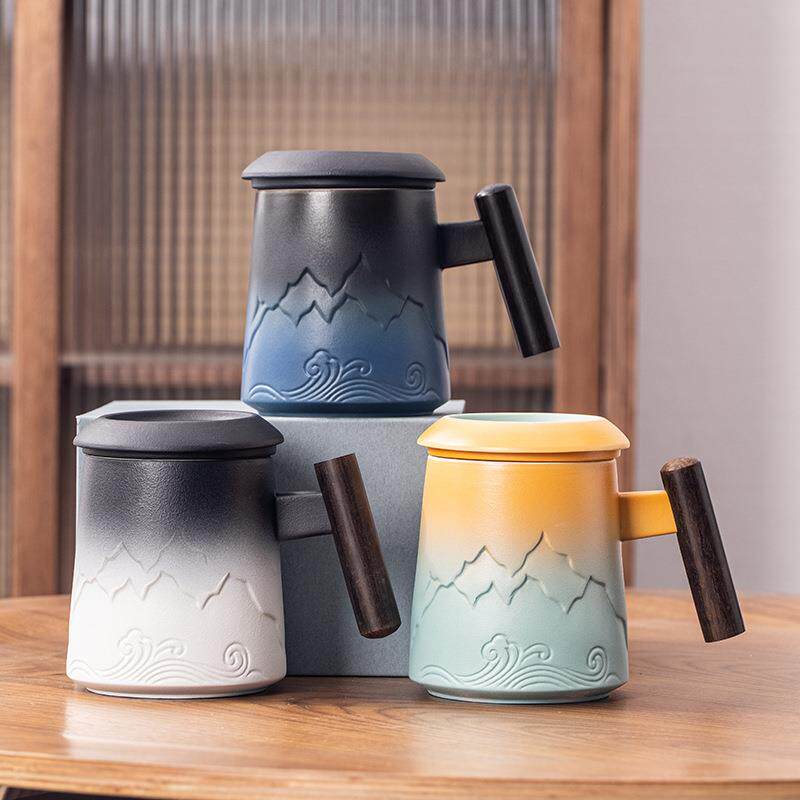 直销新款茶杯陶瓷马克杯带盖大容量过滤泡茶杯办公室水杯简约茶水