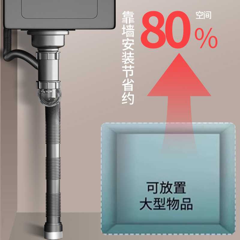 新款直销厨房洗菜盆不锈钢水槽下水器侧排省空间排水管防臭漏堵下