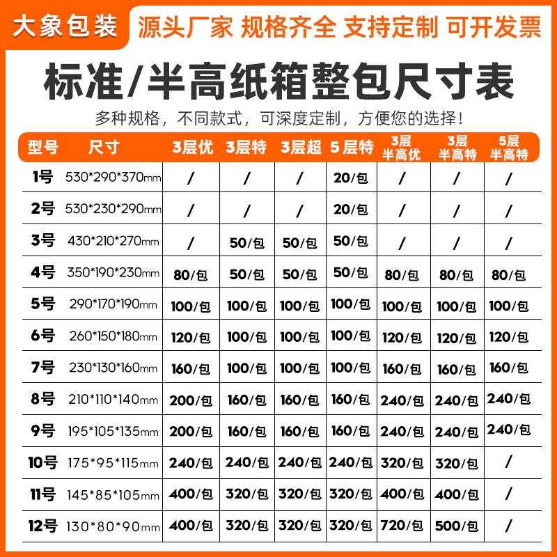 直销新款整包快递纸箱小箱子打包纸盒子硬包装箱电商物流邮政箱半