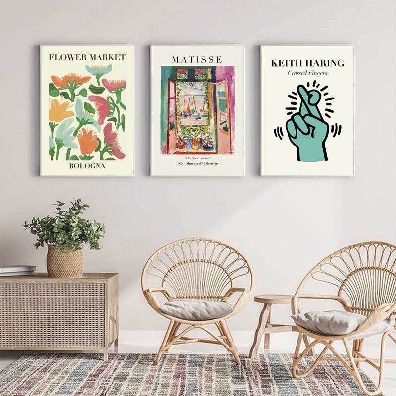 新款直销亚马逊抽象花卉客厅装饰画三联无框画打印帆布画芯卧室墙