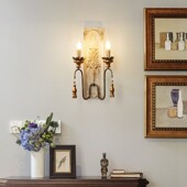 法式 乡村木艺壁灯艺术实木复古雕刻创意客厅背景过道阳台走廊壁灯