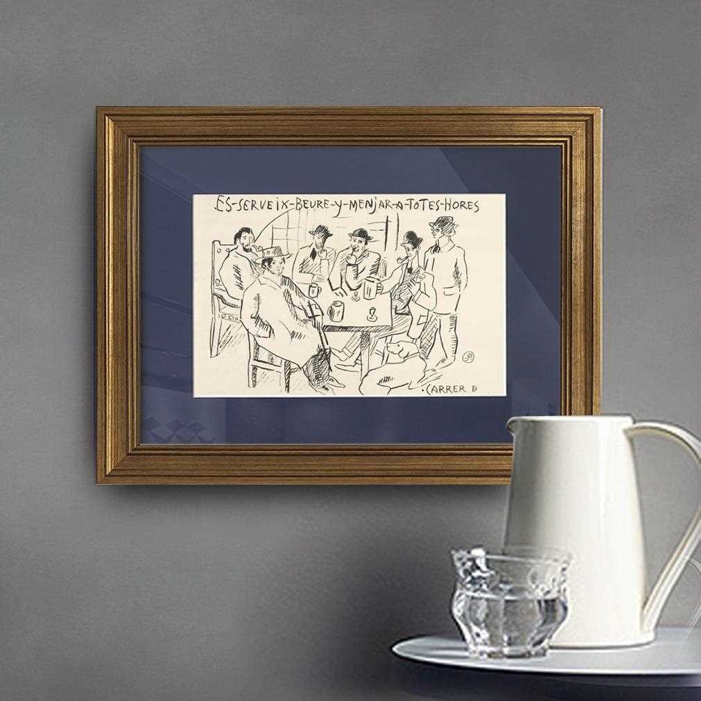 直销新款毕加索素描黑白人物装饰画客厅床头欧式复古金框挂画卡纸图片