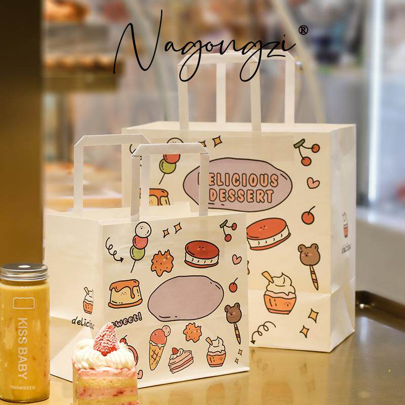 直销新款甜品打包牛皮纸袋蛋糕店烘焙拎水果捞外卖包装面包提袋子