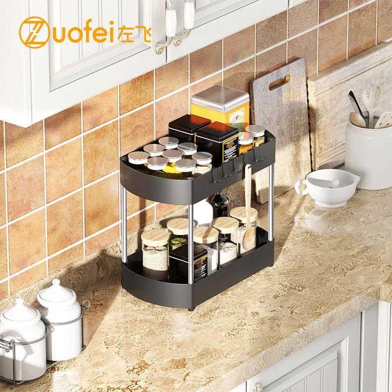 直销新款双层水槽下置物架台面整理架落地桌面整理厨房收纳架家用