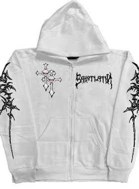 vintage骷髅十字架印花卫衣暗黑开衫美式哥特连帽衫oversize外套