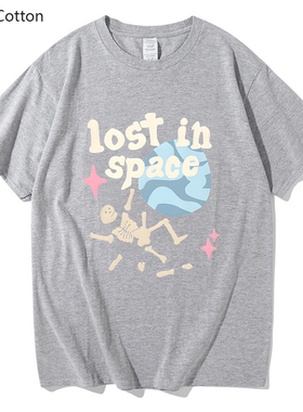 Lost in Space Planet Printed T-shirt Unisex Top跨境小众短袖