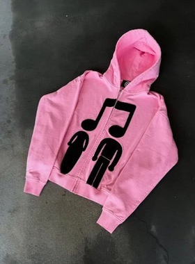 欧美风潮牌嘻哈音乐印花连帽卫衣男女情侣款宽松休闲百搭上衣外套