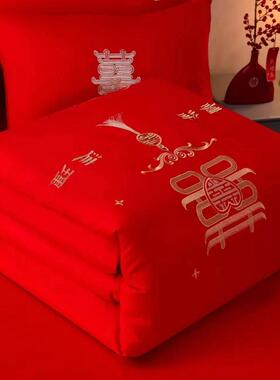 新款结婚用品蚕丝被婚庆桑蚕丝红色双人被子婚礼纯棉大红加厚冬被
